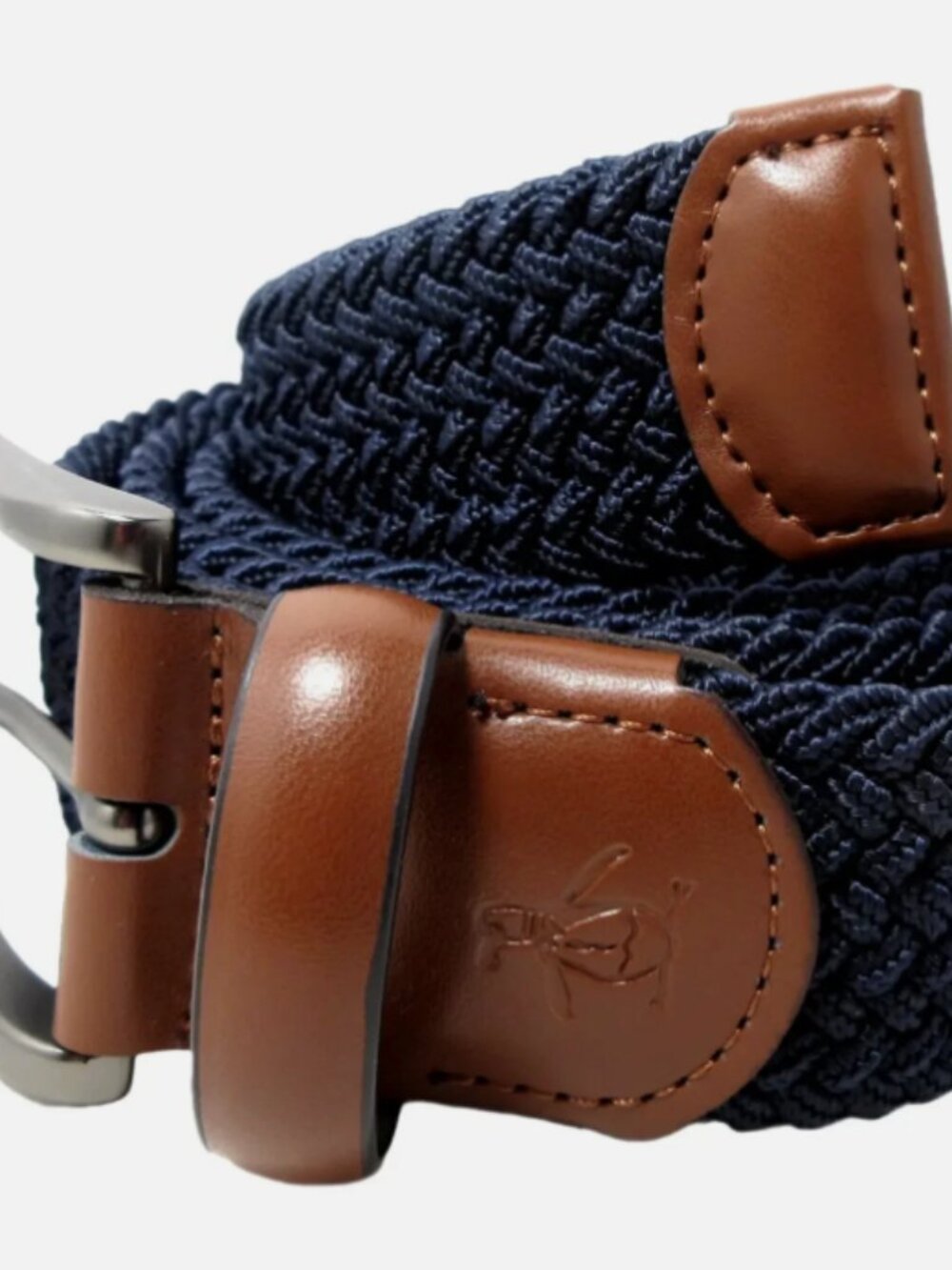 Penguin Stretch Belt Genuine Leather Woven Navy Blue Men's Size L (38-40)